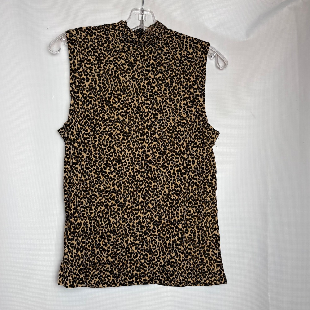 Ann Taylor Petites Leopard Print Mock Neck‎ Sleeveless Shell Top Rayon Large